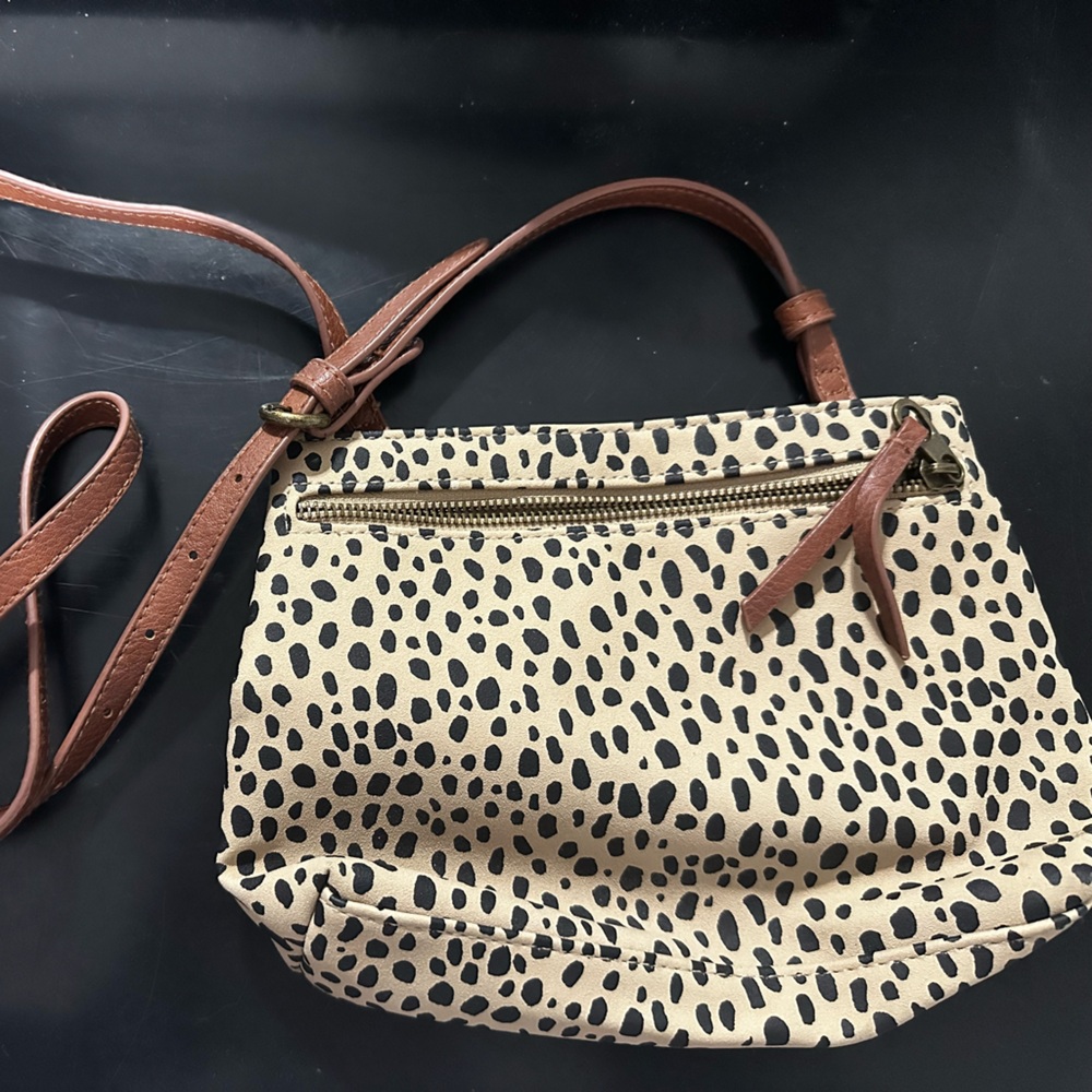 Leopard Print Crossbody Bag with Brown Strap